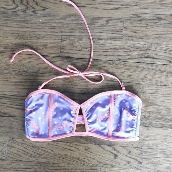 AERIE Bikini Top Bottom Bandeau Orange Lobsters New Small - Picture 4 of 7